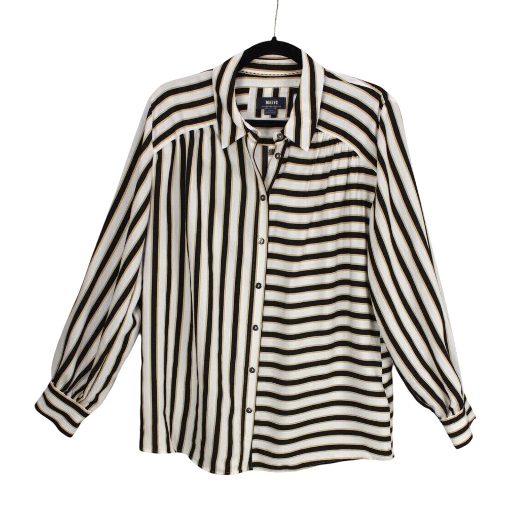 Anthropologie MAEVE Silky Striped Shirt size M Button Front Long Sleeve Chic